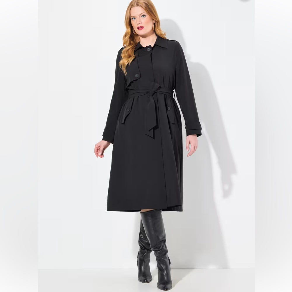 Selection by Ulla Popken HYRAR Water-Repellent Belted Trench Coat Size 28/30
